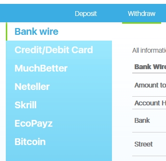 Available withdrawal methods