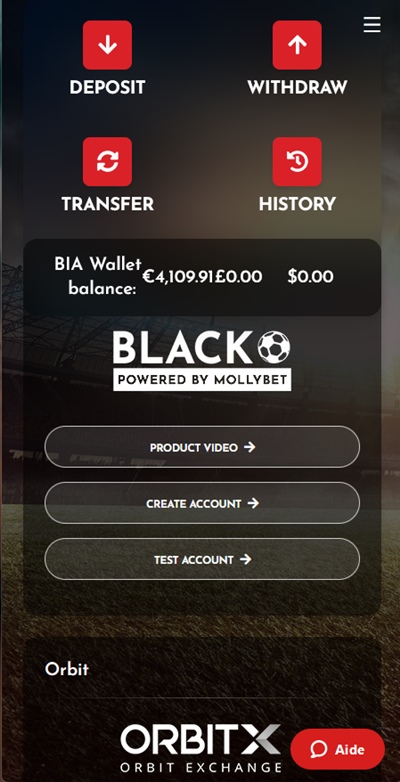 App view showing access to BLACK and OrbitX