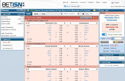 BETisn interface, sports page