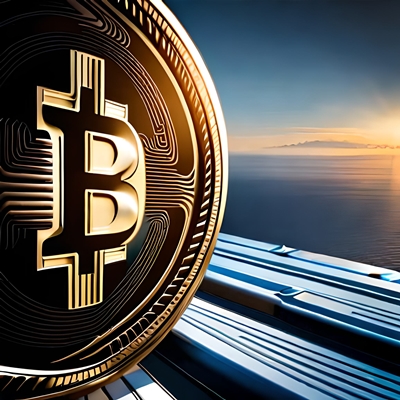 A stylised bitcoin coin seen from the front