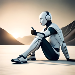 A seated robot with its thumb pointing upwards to indicate that it's great.