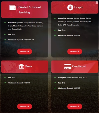 Deposit methods at BetInAsia