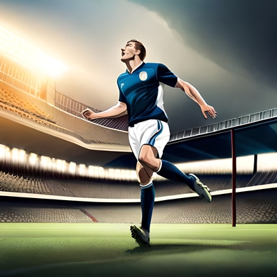 A footballer running in a stadium