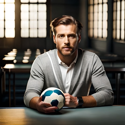A punter holding a ball in his hand