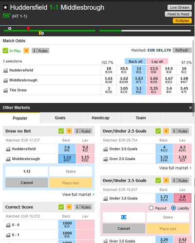 Back and Lay betting options