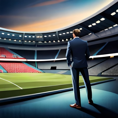 A man in a suit outside a stadium looking for a reliable bookmaker