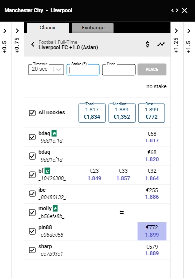 View of the SportMarket Pro application