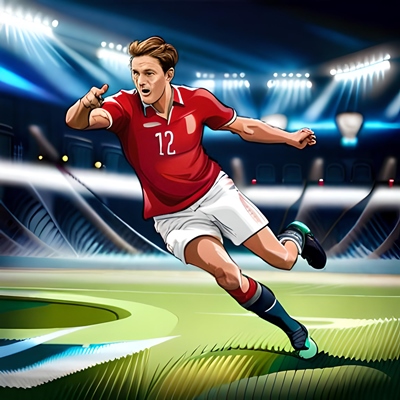 A sports player in a red shirt who's going to score
